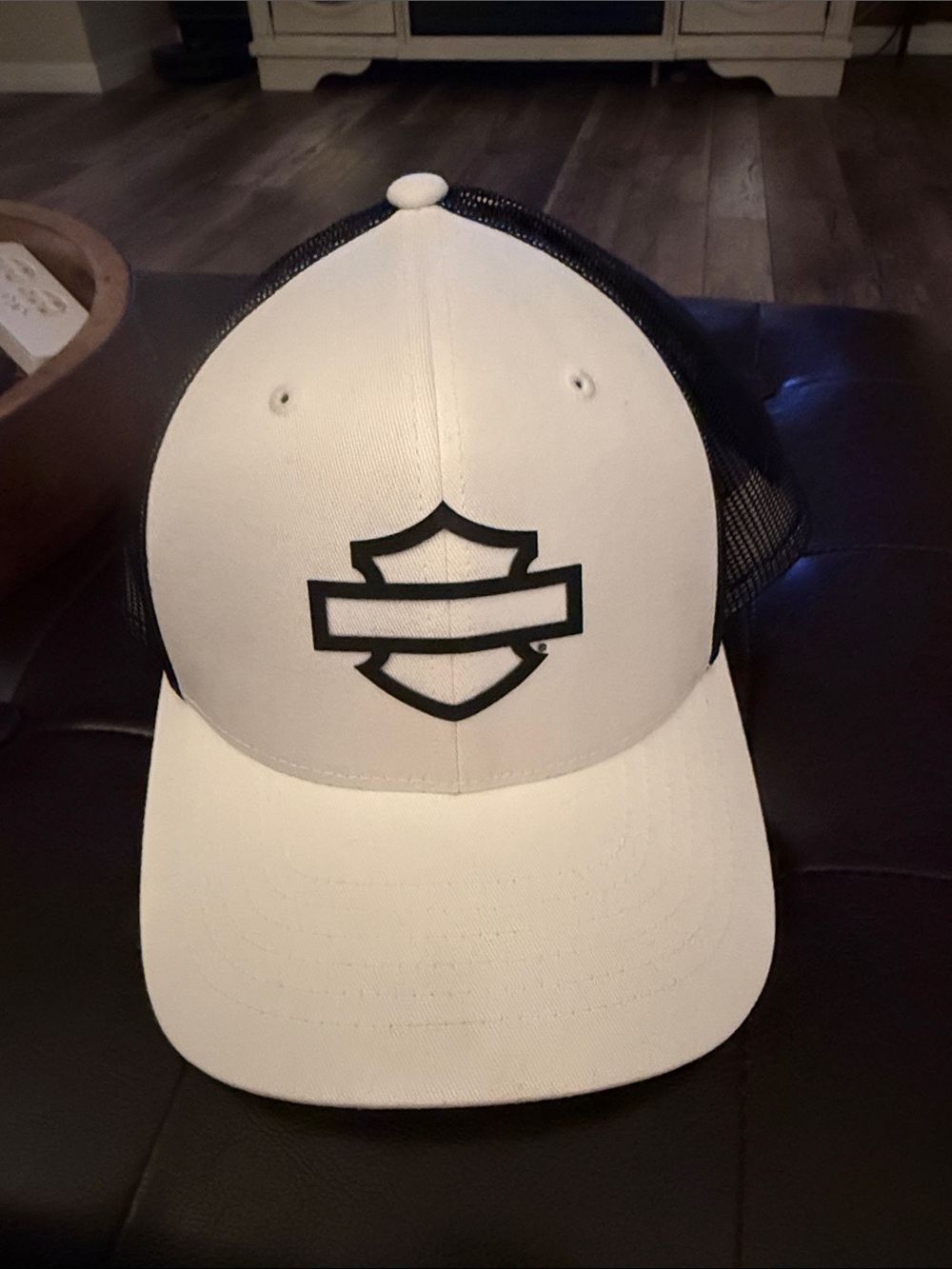 White and Black Patch Logo Trucker Hat - Harley Davis Dyson